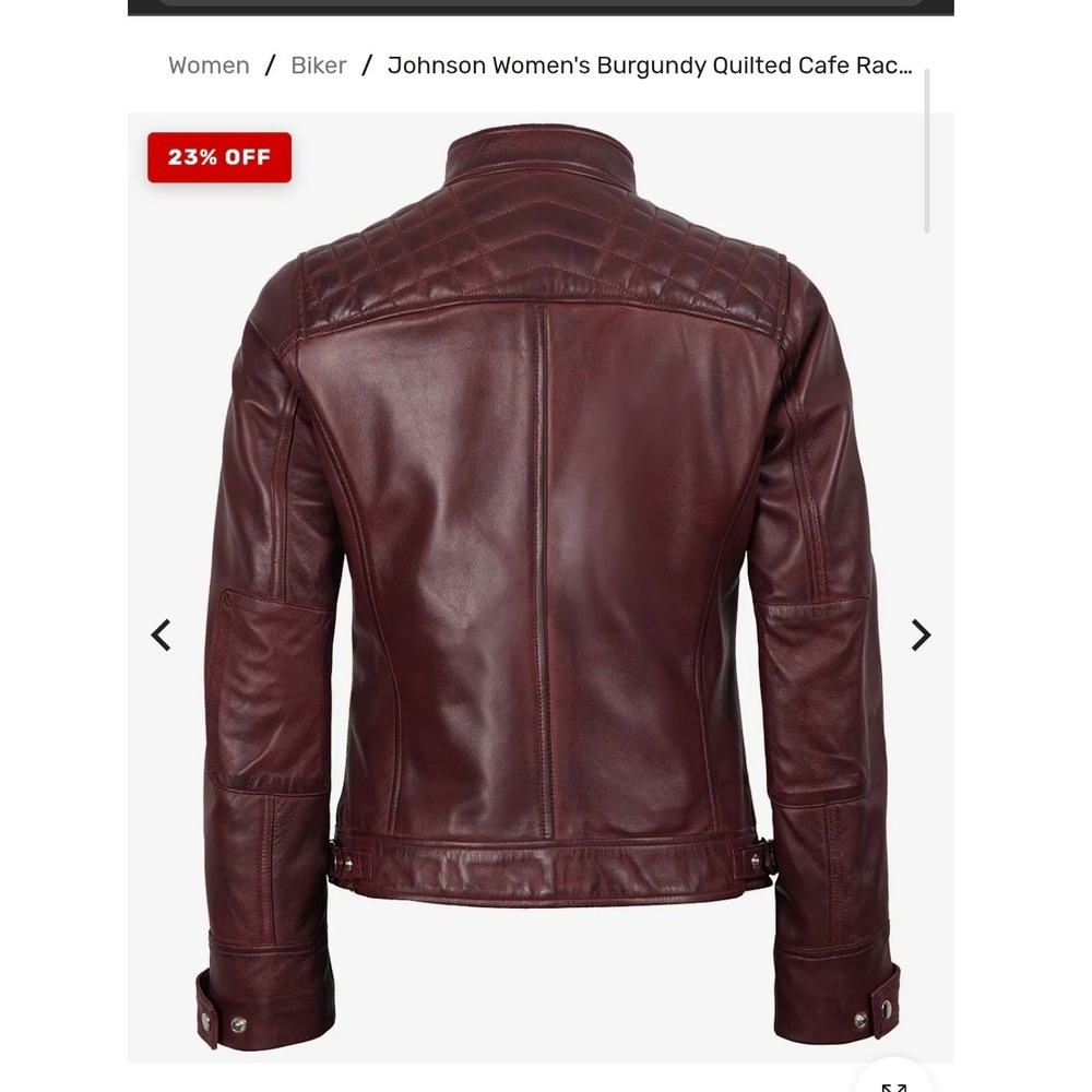 NWT Decrum Johnson Diamond1 Leather Cafe Racer Jacket in Maroon Women XL - Picture 8 of 8